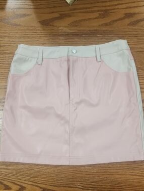 Two-Tone Pink and Cream Faux Leather Mini Skirt
